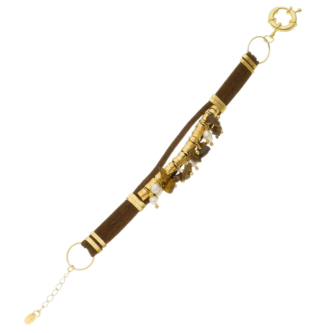 SB152TE Brown Leather Bracelet with Tiger Eye