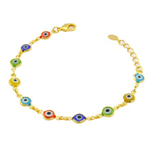 Load image into Gallery viewer, SB165MT 18k Gold Plated Bracelet with Mixed Evil Eyes