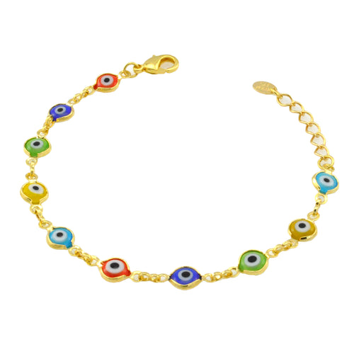 SB165MT 18k Gold Plated Bracelet with Mixed Evil Eyes