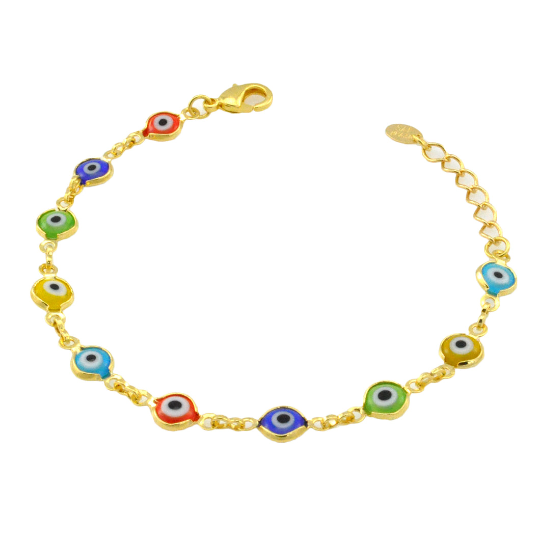 SB165MT 18k Gold Plated Bracelet with Mixed Evil Eyes