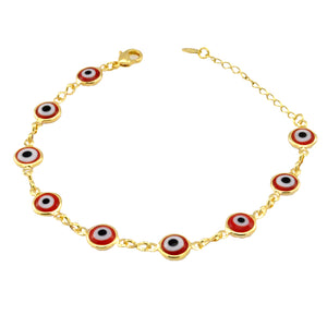 SB165RED 18k Gold Plated Bracelet with Red Evil Eyes