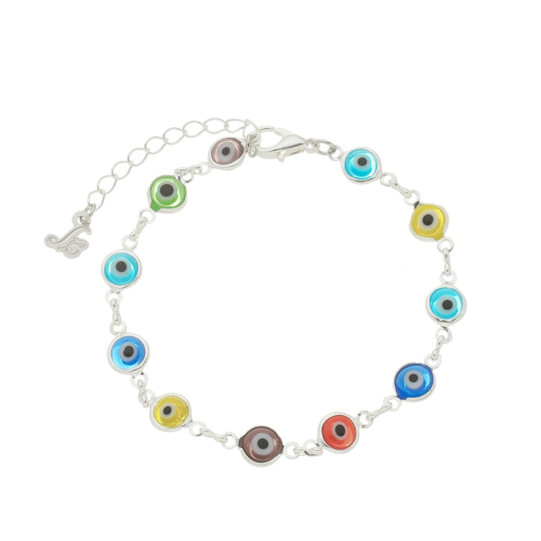 SB165SP (mt) Silver Plated multi evil eye Bracelet