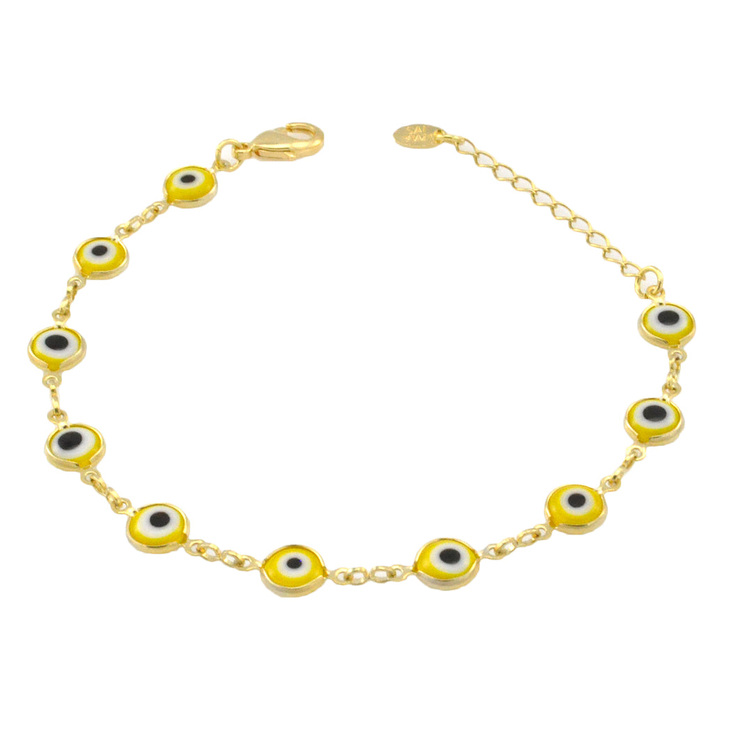 SB165YEL 18k Gold Plated Bracelet with Yellow Evil Eyes
