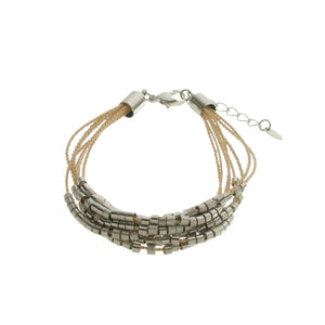 SB172R Natural Cord Bracelet with Silver Bands