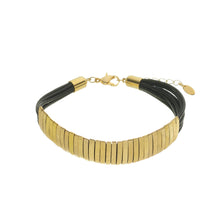 Load image into Gallery viewer, SB174B 18k Gold Plated Bracelet with Black Leather