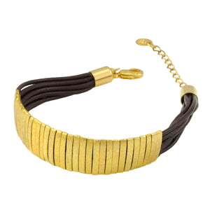 SB174C 18k Gold Plated Bracelet with Brown Leather