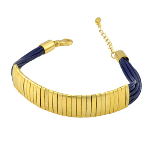 SB174D 18k Gold Plated Bracelet with Blue Leather