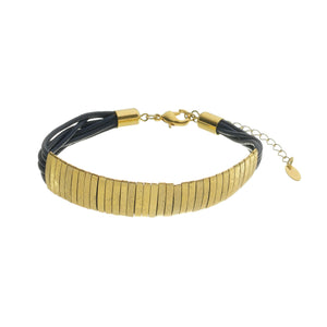 SB174D 18k Gold Plated Bracelet with Blue Leather
