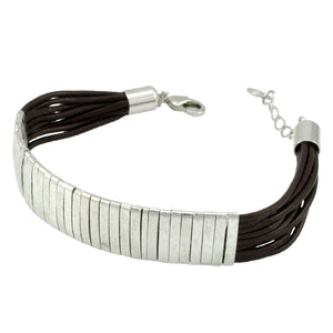 SB174RA Brown Leather Bracelet with Silver Bands