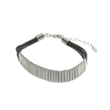 Load image into Gallery viewer, SB174RB Black Leather Bracelet with Silver Bands