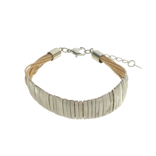 SB174 natural raffia Bracelet with silver color pieces