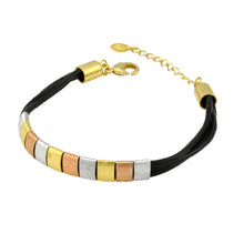 Load image into Gallery viewer, SB183B Black Leather Bracelet with Gold, Rose Gold and Silver