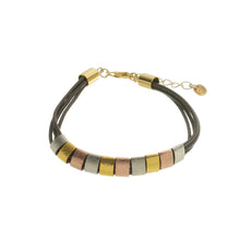 Load image into Gallery viewer, SB183C Brown Leather Bracelet with Gold, Rose Gold and Silver