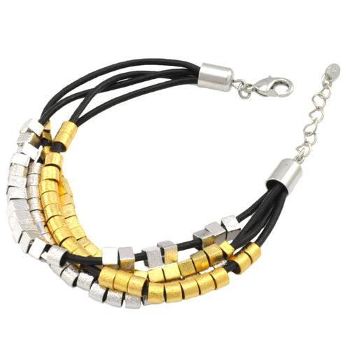 SB184 Leather Bracelet with Gold and Silver