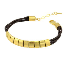 Load image into Gallery viewer, SB192C Brown Leather Bracelet with 18k Gold