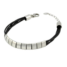 Load image into Gallery viewer, SB192RB Black Leather Bracelet with Silver Bands