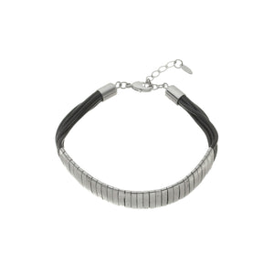 SB174RA Brown Leather Bracelet with Silver Bands