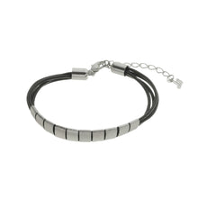 Load image into Gallery viewer, SB192RB Black Leather Bracelet with Silver Bands