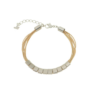 SB192R Natural Cord Bracelet with Silver Bands