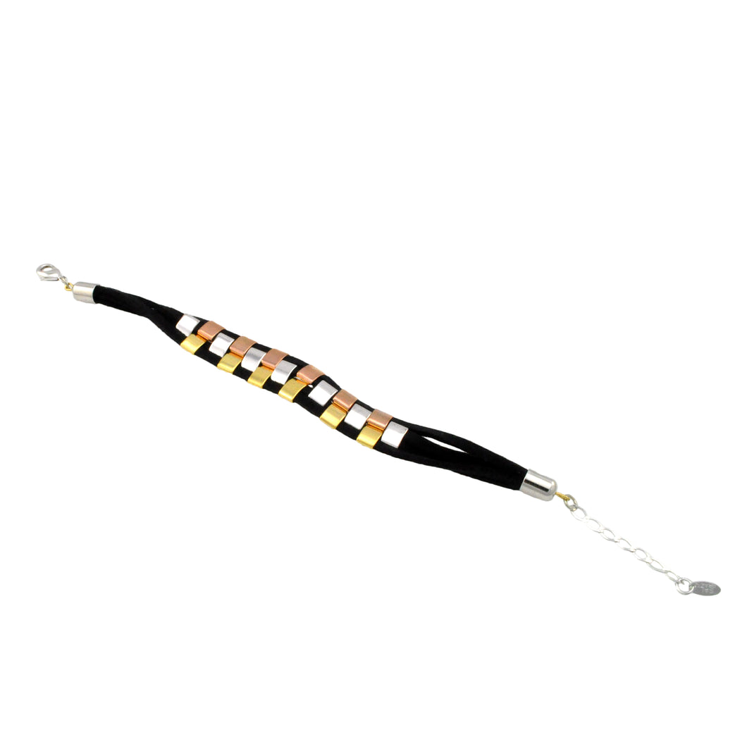 SB214 Leather Bracelet with Gold and Rhodium