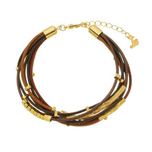 Load image into Gallery viewer, SB248BR Leather Bracelet with 18K Gold beads