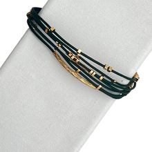 Load image into Gallery viewer, SB248GR Greeen leather Bracelet with 18K Gold Plated beads