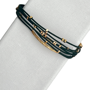 SB248GR Greeen leather Bracelet with 18K Gold Plated beads