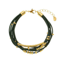 Load image into Gallery viewer, SB248GR Greeen leather Bracelet with 18K Gold Plated beads