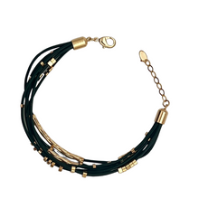 Load image into Gallery viewer, SB248GR Greeen leather Bracelet with 18K Gold Plated beads