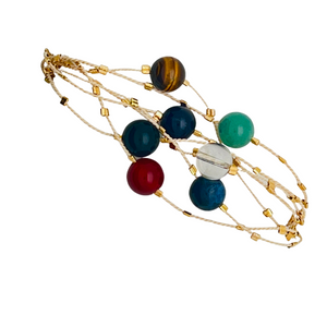 SB249 "7 chakras" Raffia Bracelet with 18K Gold Plated Beads