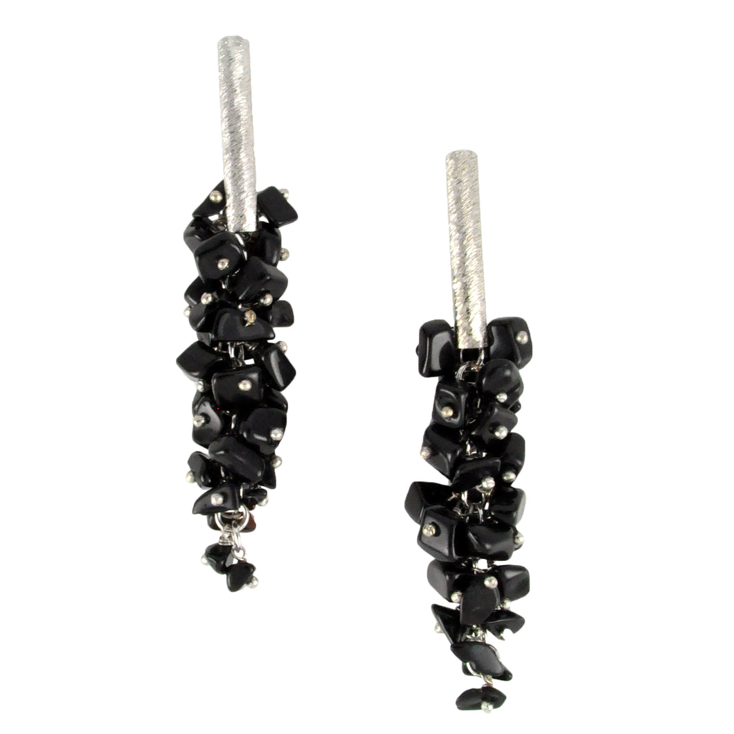 SE085RON Rhodium Plated Earrings with Onyx