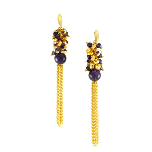 SE286AM 18k Gold Plated Tassel Earrings with Amethyst