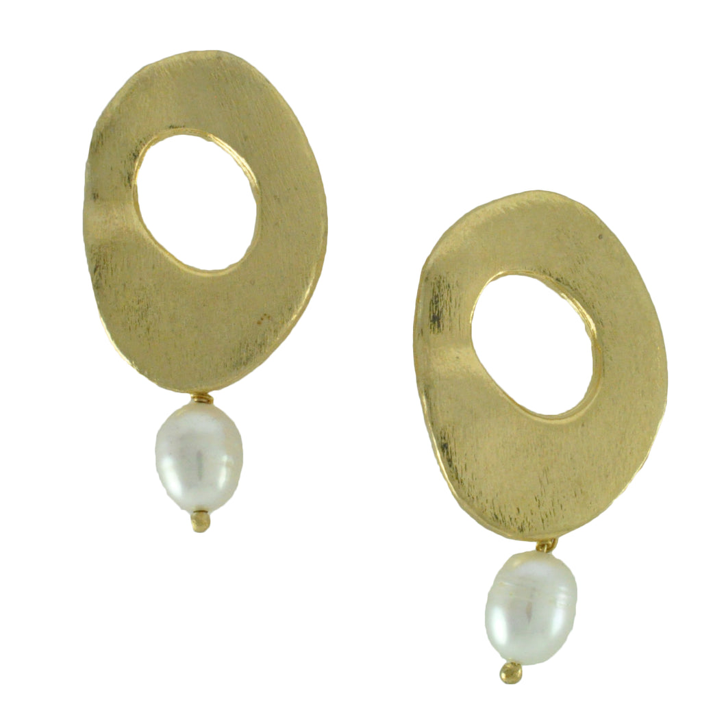 SE287FP Round 18k Gold Plated Earrings with Fresh Water Pearls