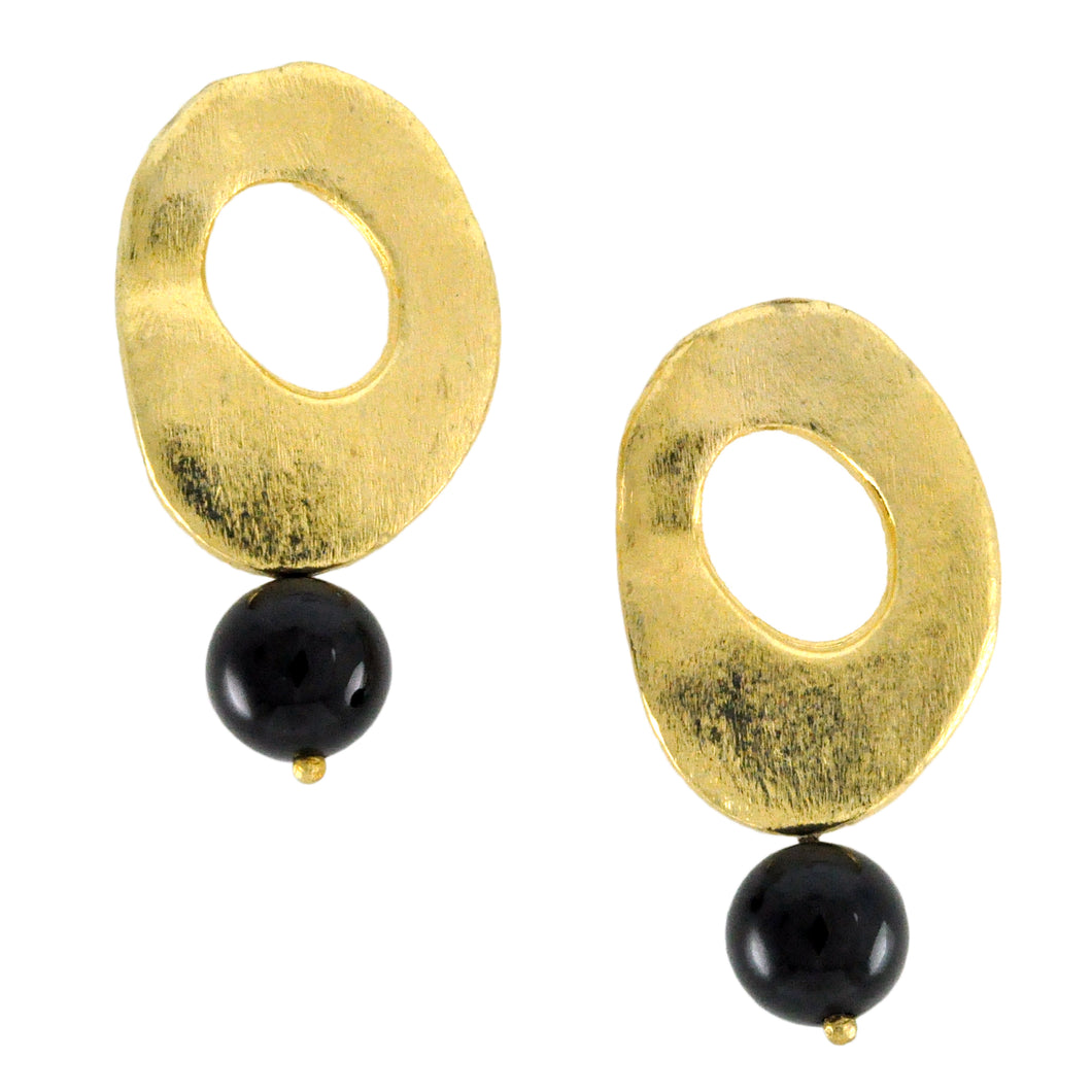 SE287ON Round 18k Gold Plated Earrings with Onyx