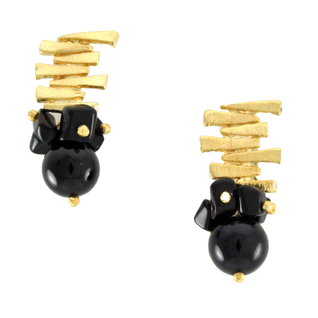 SE292ON 18k Gold Plated Earrings with Onyx