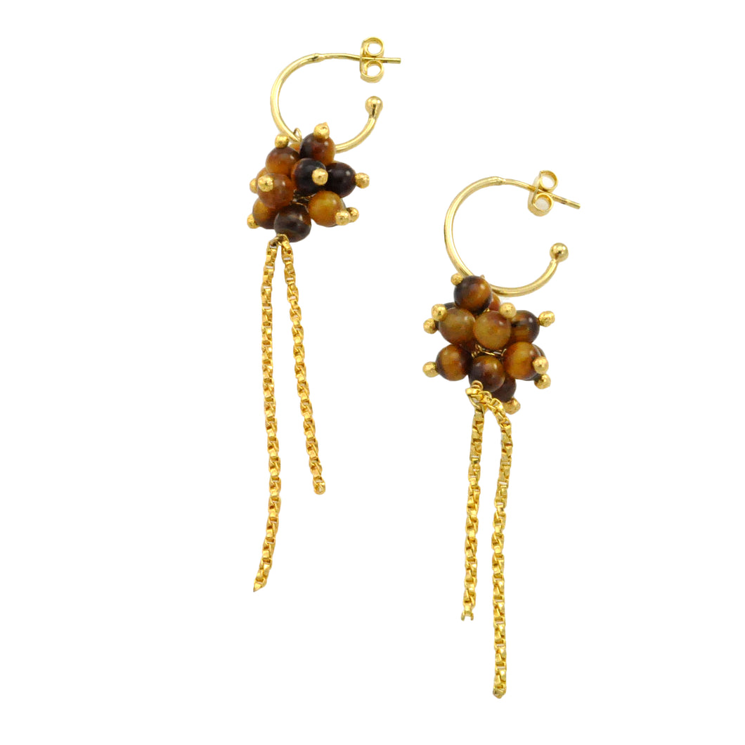 SE382TE 18k Gold Plated Earrings with Tiger Eye
