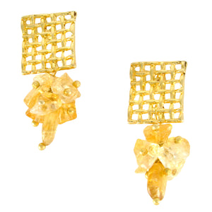 SE444CT Gold Earrings with Waffle Top and Citrine
