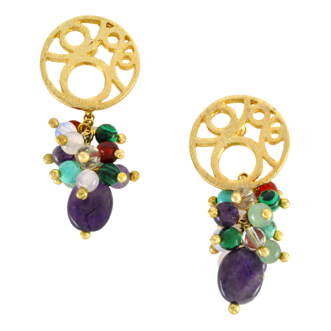 SE451MT Gold Earrings with Mixed Semiprecious Stones