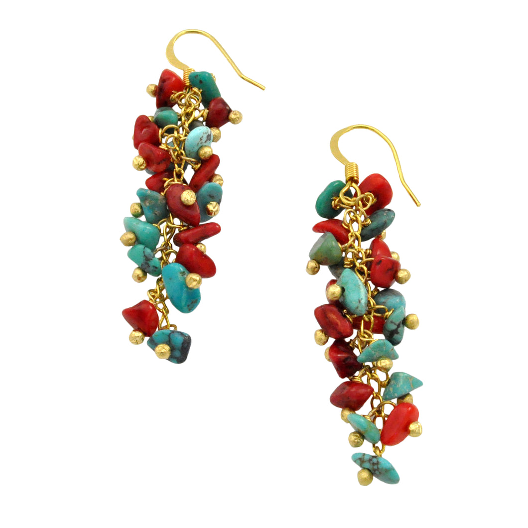 SE472COTQ Grape Cluster Earrings with Coral and Turquoise