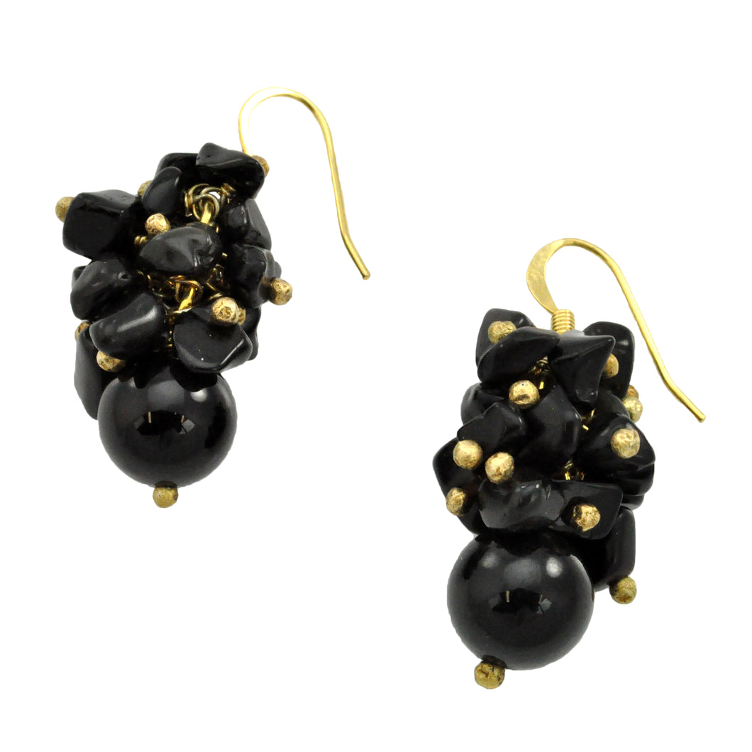 SE482ON 18k Gold Plated Earrings with Onyx