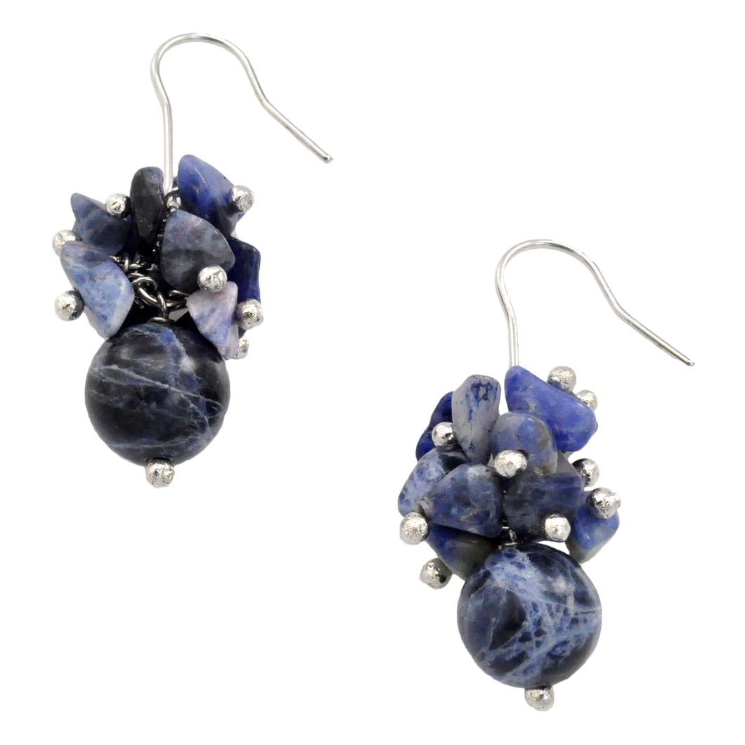 SE482SD Rhodium Plated Earrings with Sodalite