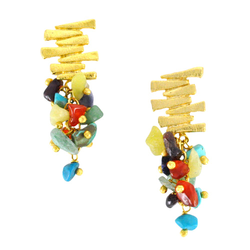 SE547MT Gold Plated Earrings with Mixed Semiprecious Stones