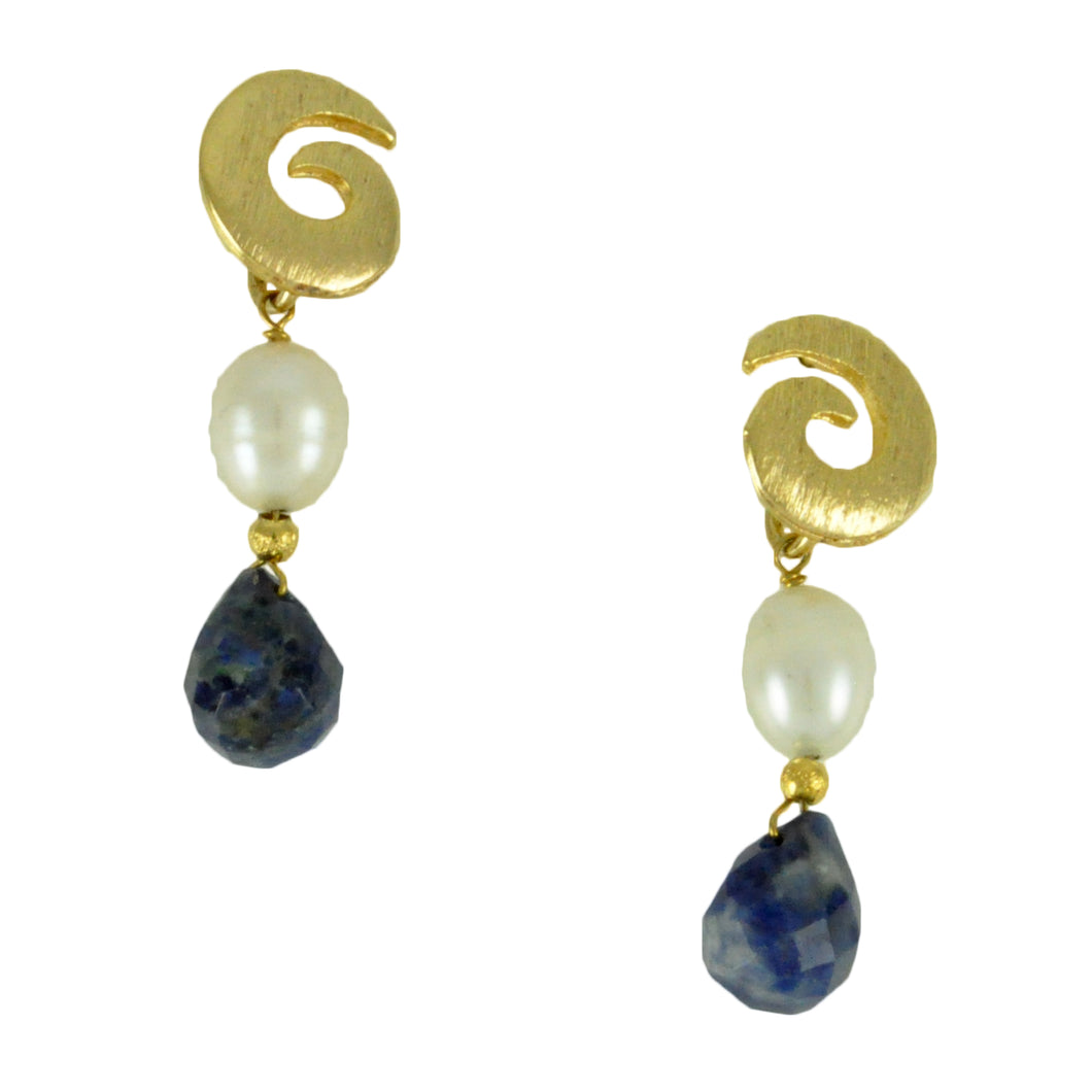 SE597SD Sodalite and fresh water Earrings with Ocean Wave