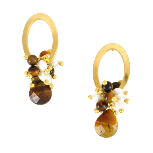 SE602TE Tiger Eye with fresh water pearls Earrings