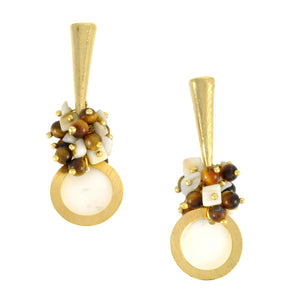SE603 18k Gold Plated Earrings with Tiger Eye and mother of pearl stones