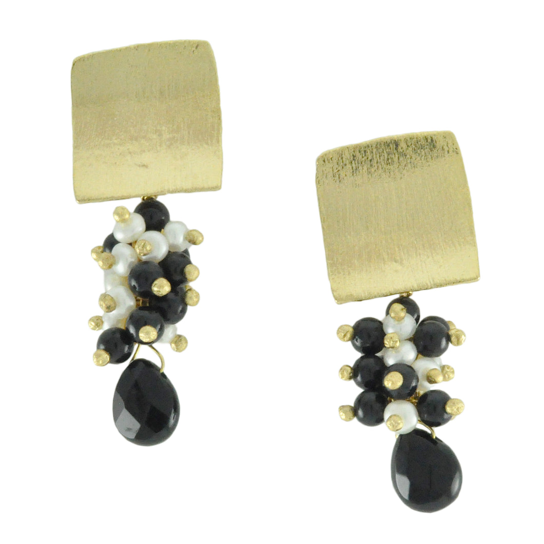 SE638ON 18k Gold Plated Earrings with Onyx