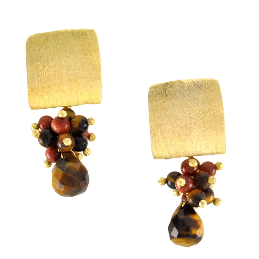 SE638TE 18k Gold Plated Earrings with Tiger Eye