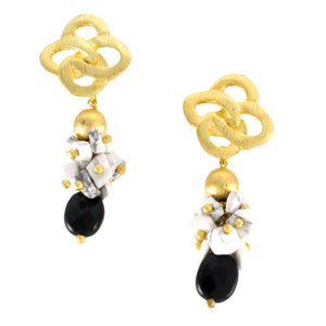 SE644ON 18k Gold Plated Earrings with Onyx and Howlite