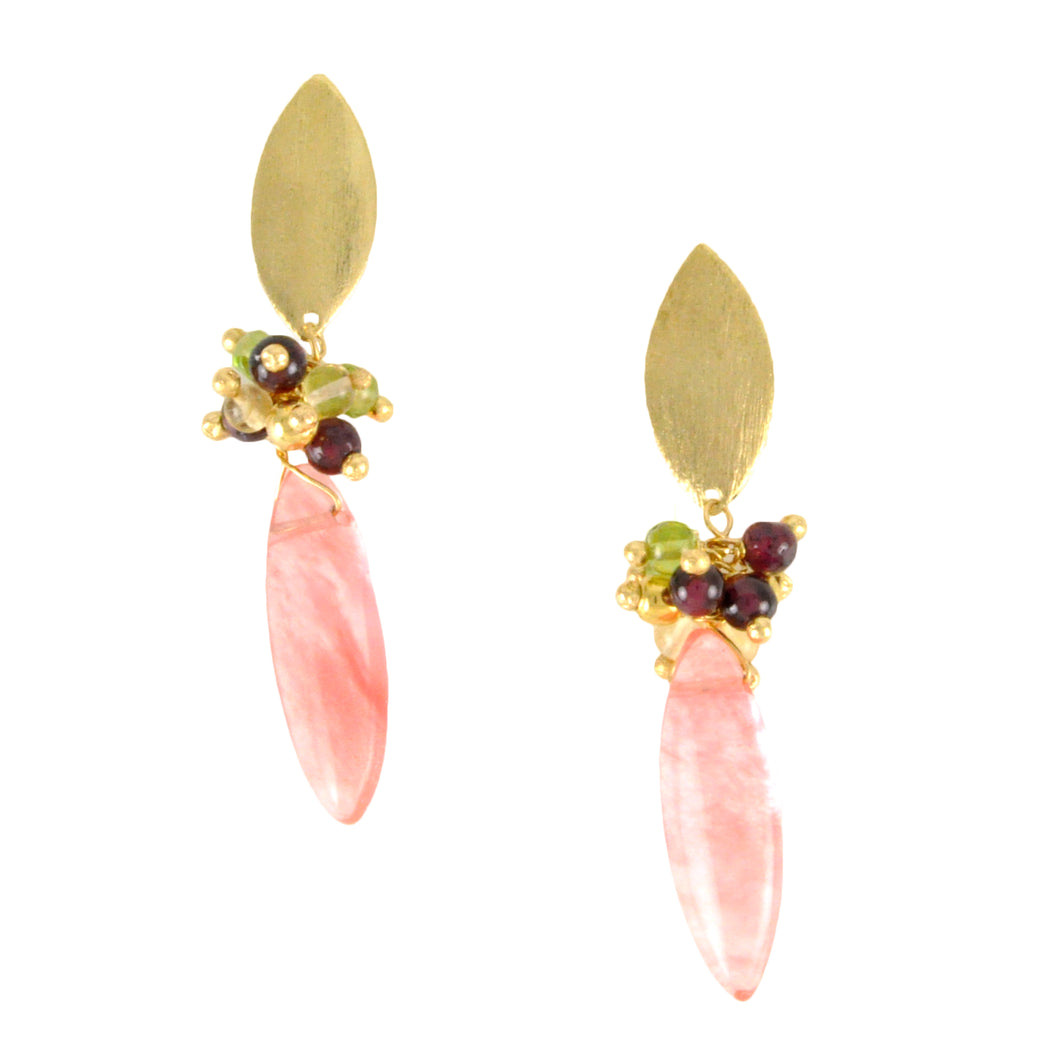 SE740CH Cherry Quartz and Gold Earrings