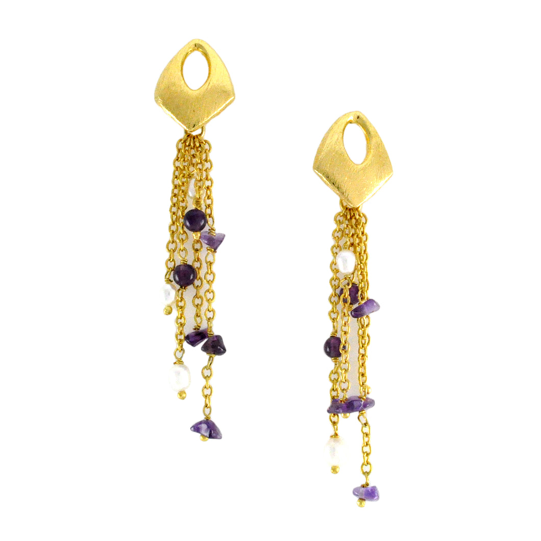 SE753 Gold and Amethyst with fresh water pearls Earrings